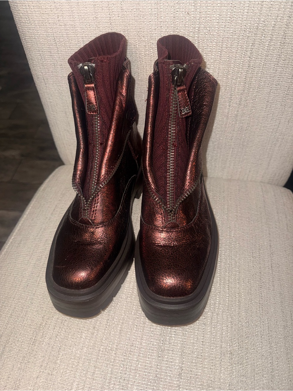 Sam Edelman Metallic Burgundy Platform Ankle Boots